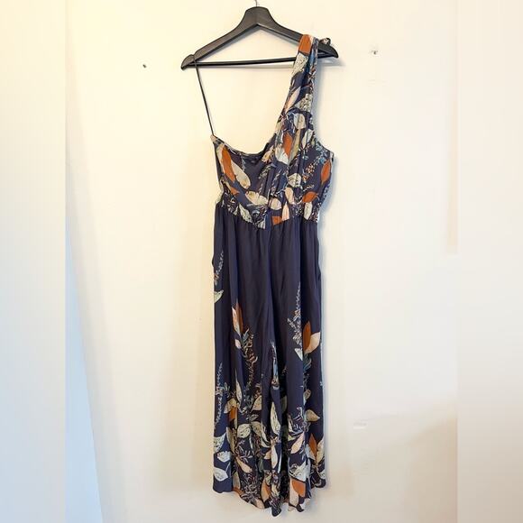 Free People Island Time Blue Floral Wide Leg Jumpsuit One Shoulder cropped boho - Picture 7 of 12